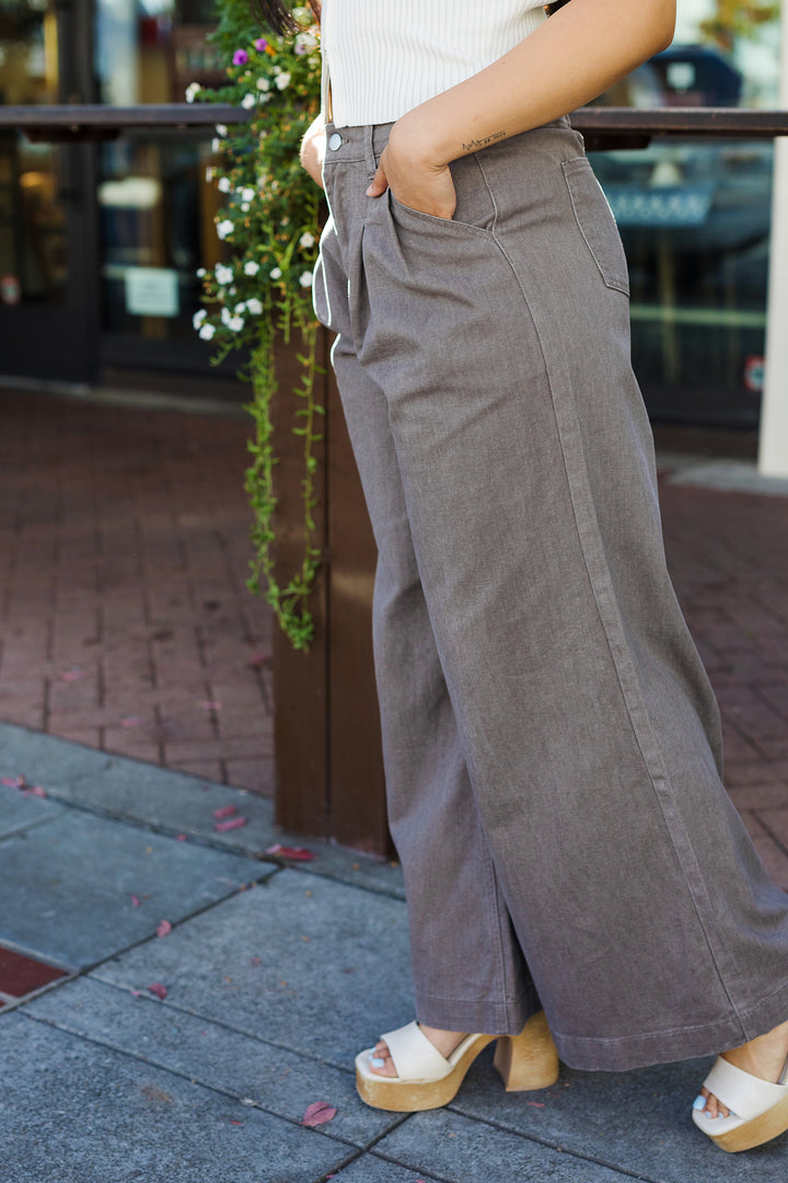 The Standing On Business Pleated Wide Leg Brown Jeans