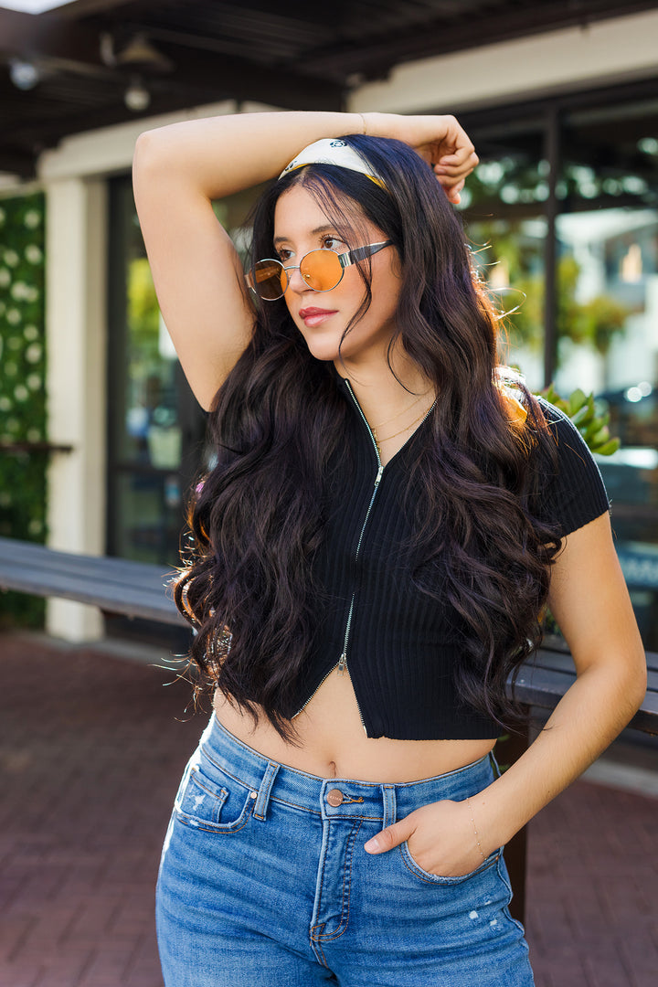 The Round 'Em Up Brown Zip Front Top