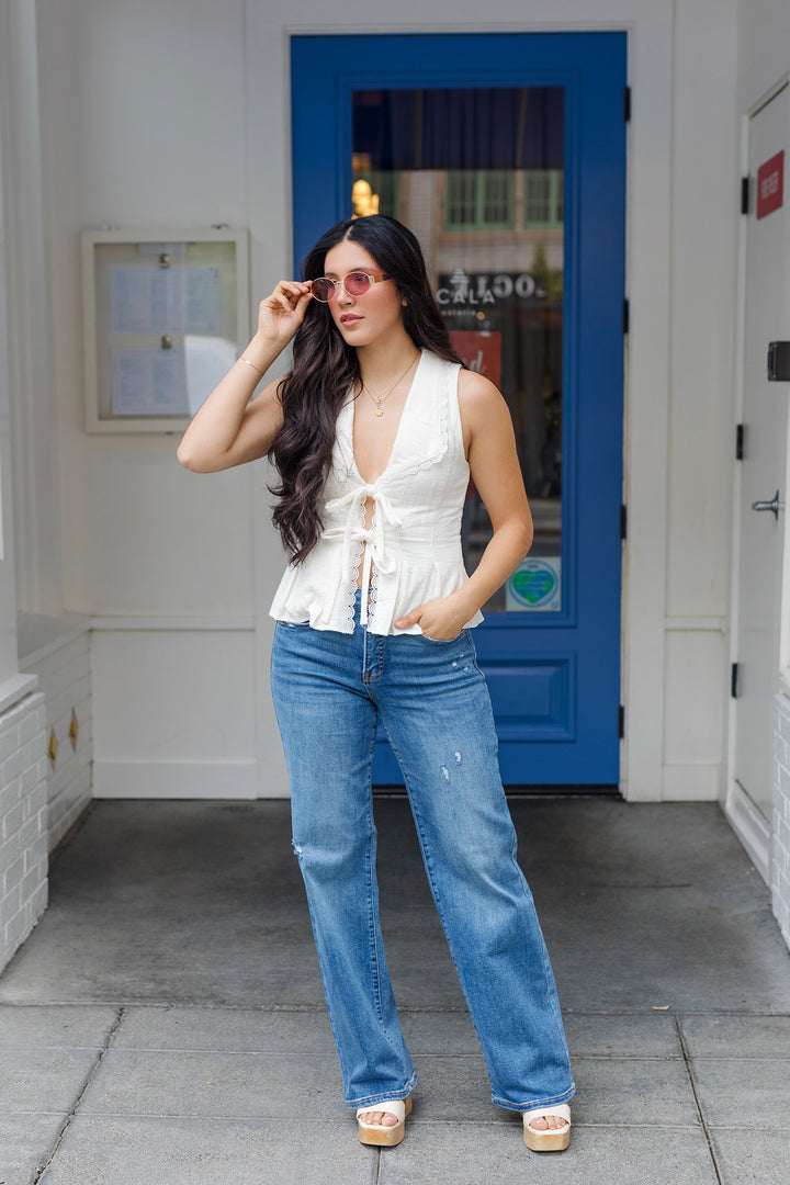 The Summer Romance White Lace Tie Front Blouse