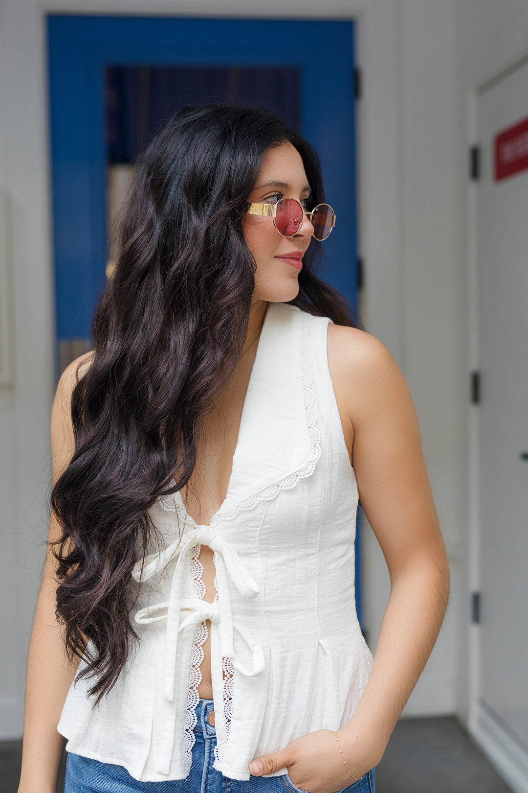 The Summer Romance White Lace Tie Front Blouse