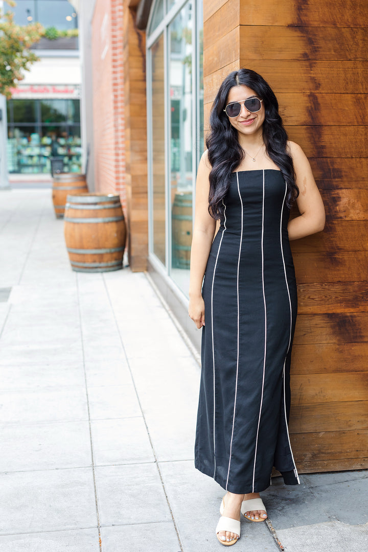The Piping Hot Strapless Linen Midi Dress