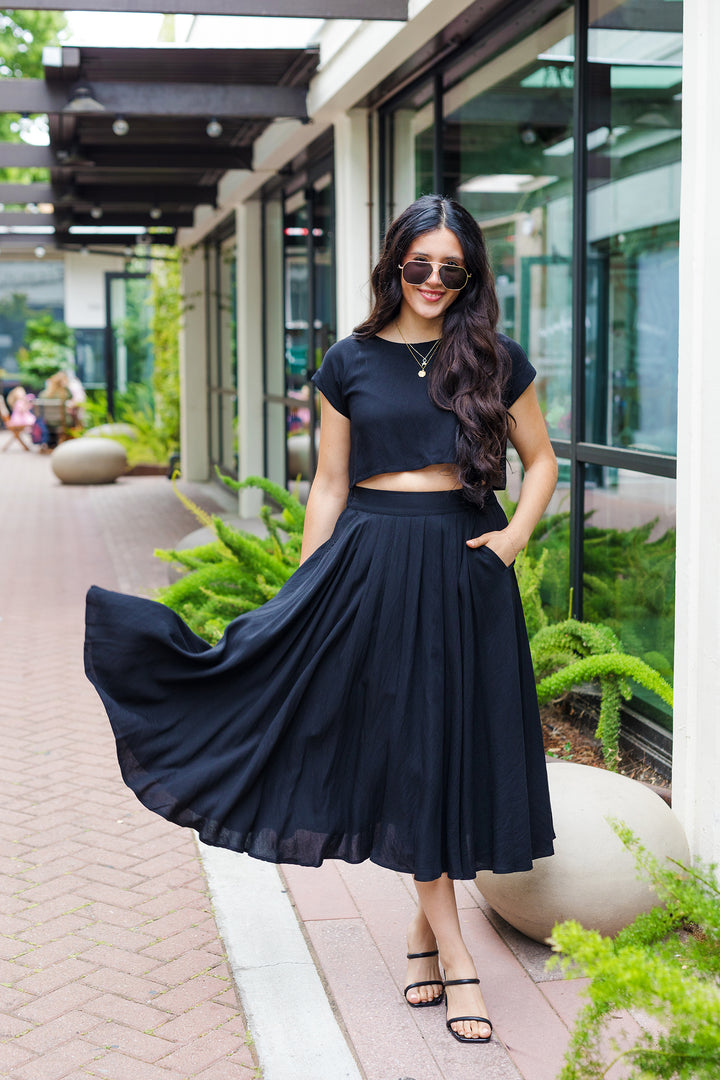The Cassie Linen Two Piece Top & Midi Skirt Set
