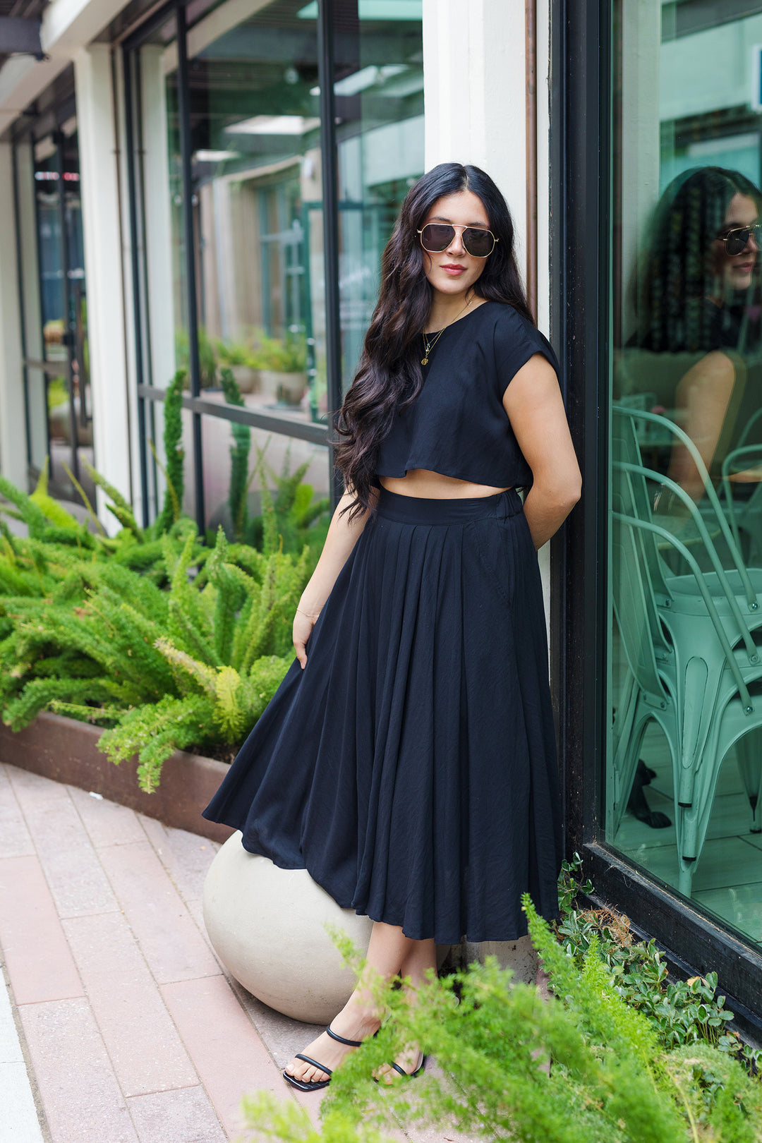 The Cassie Linen Two Piece Top & Midi Skirt Set
