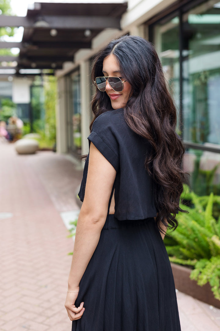 The Cassie Linen Two Piece Top & Midi Skirt Set