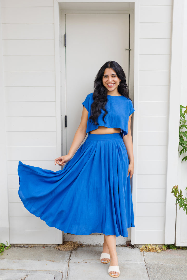 The Cassie Linen Two Piece Top & Midi Skirt Set