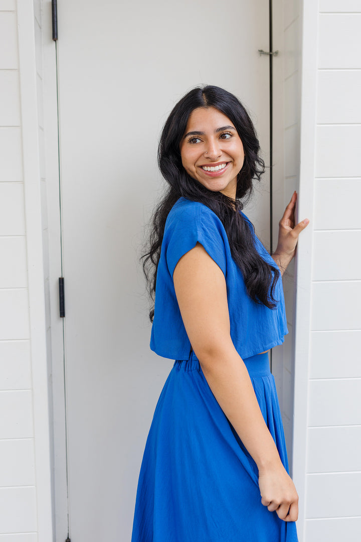 The Cassie Linen Two Piece Top & Midi Skirt Set