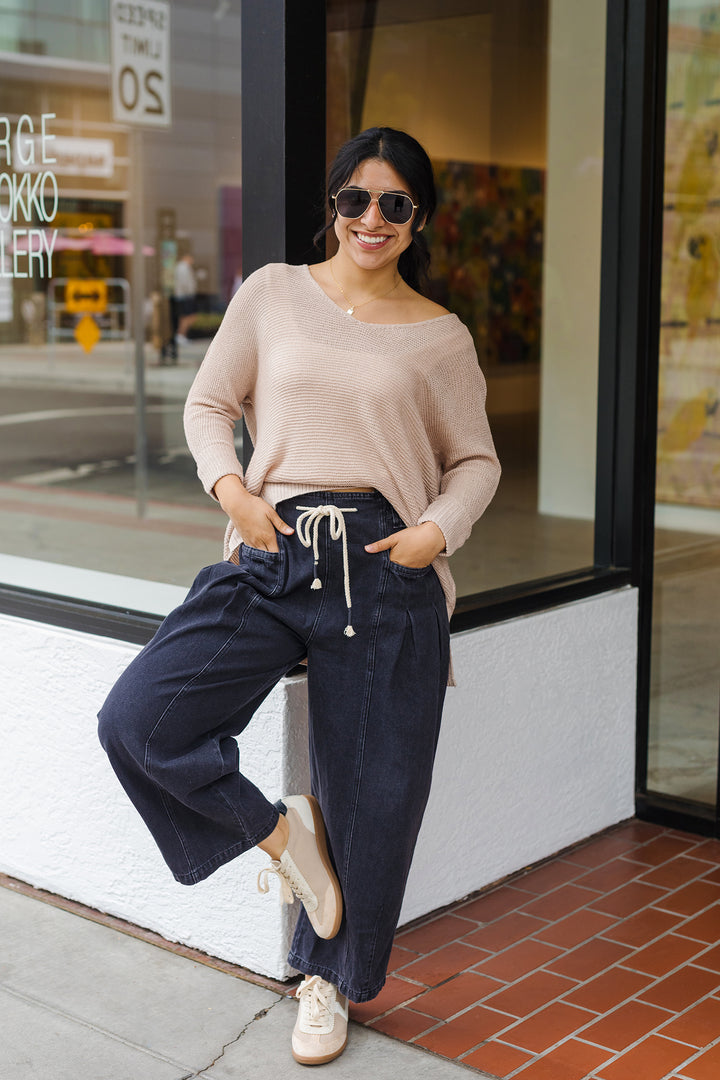 The Keep Your Cool Pleated Barrel Drawstring Jeans