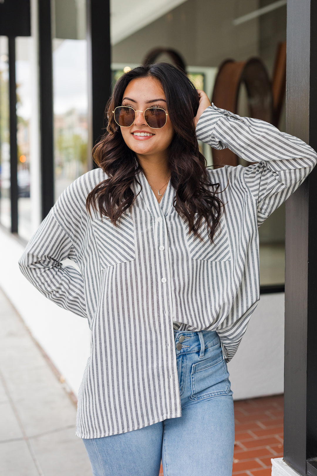 The Around The Way Striped Button Down Shirt