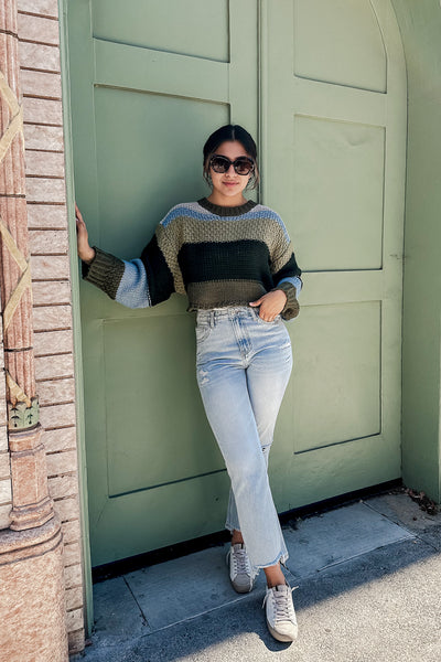 The Falling For You Olive Striped Sweater