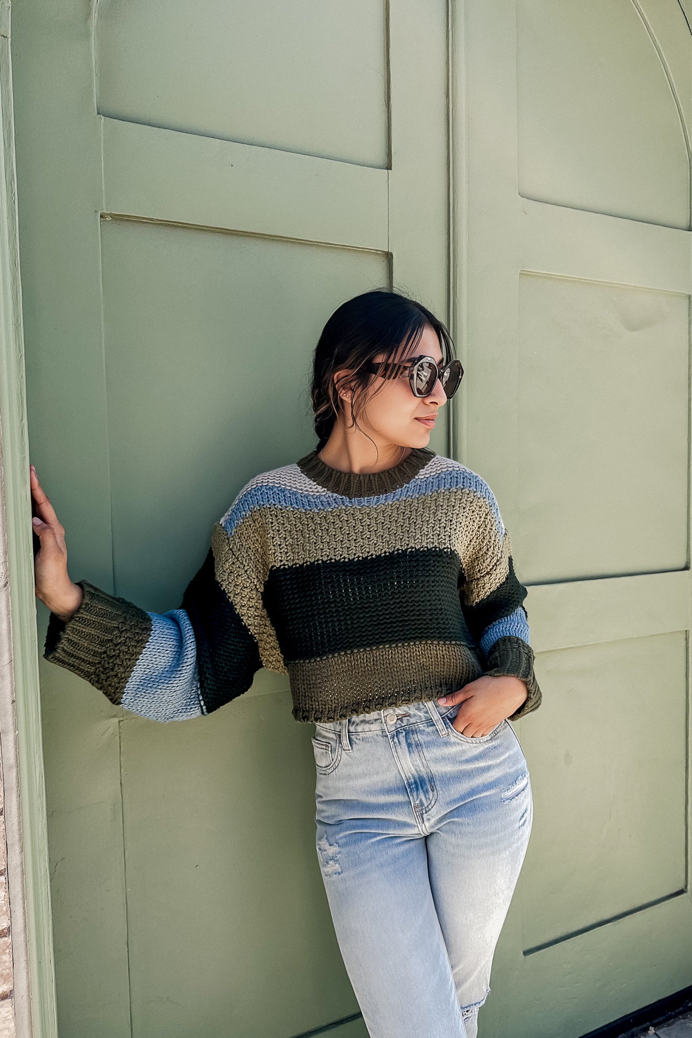 The Falling For You Olive Striped Sweater