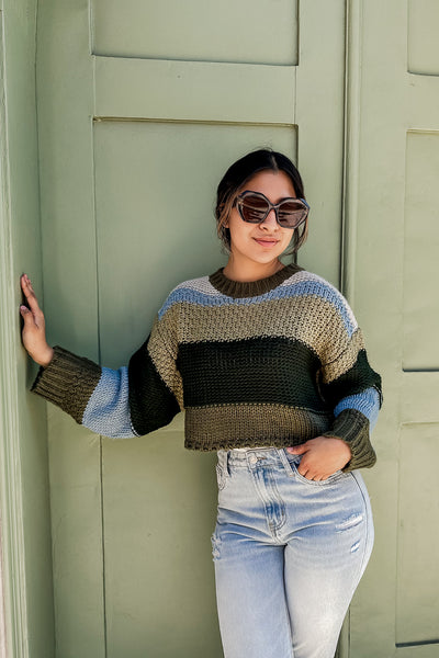 The Falling For You Olive Striped Sweater