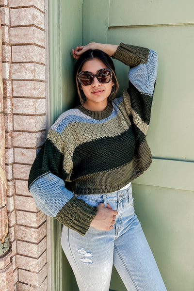 The Falling For You Olive Striped Sweater