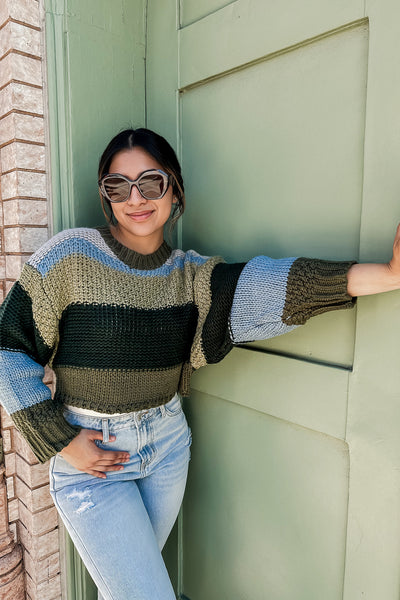 The Falling For You Olive Striped Sweater