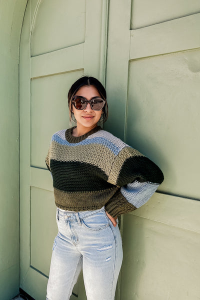 The Falling For You Olive Striped Sweater
