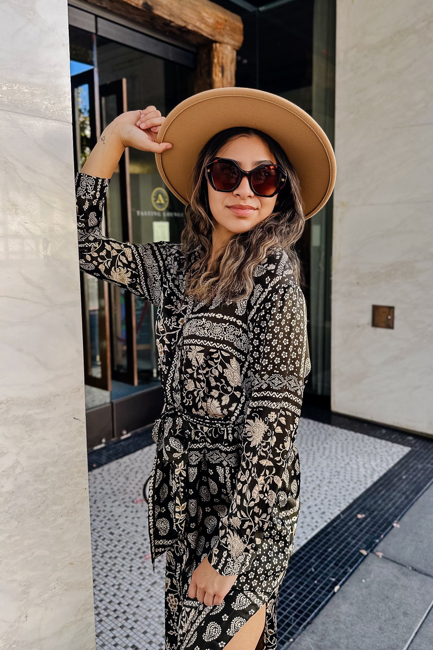 The Leave An Impression Black Patterned Satin Tie Maxi Dress