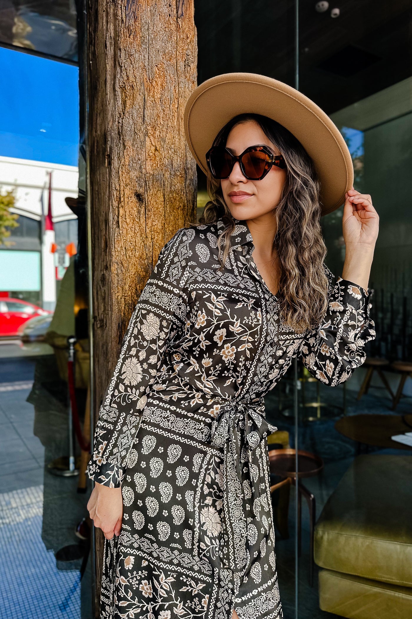 The Leave An Impression Black Patterned Satin Tie Maxi Dress