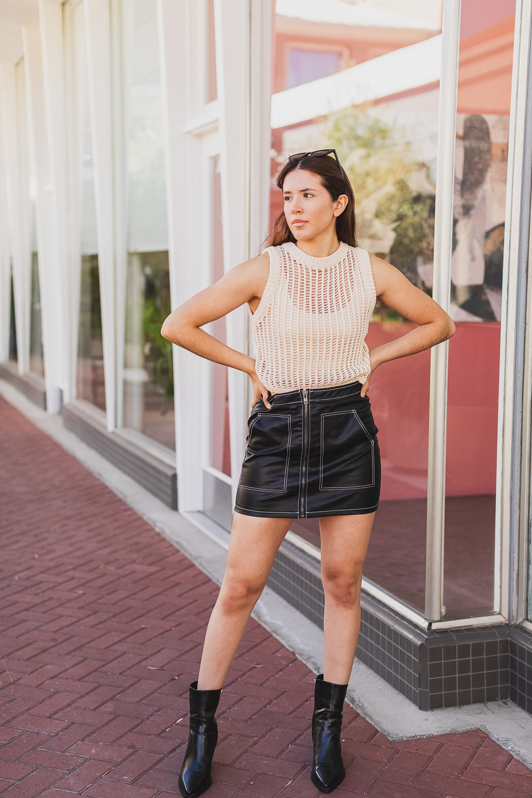 The Top Floor Black Contrast Faux Leather Mini Skirt
