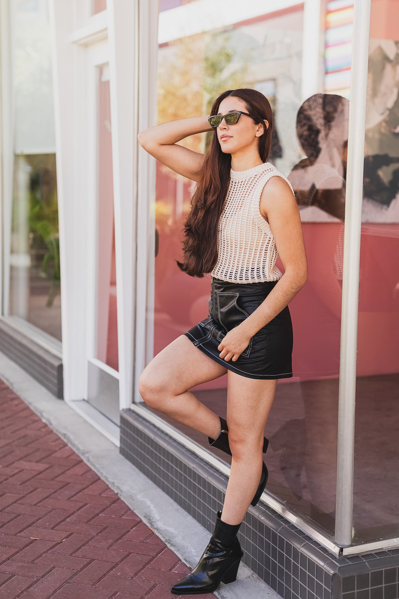 The Top Floor Black Contrast Faux Leather Mini Skirt