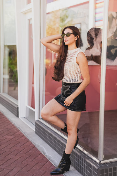 The Top Floor Black Contrast Faux Leather Mini Skirt