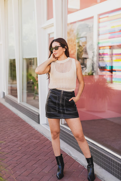 The Top Floor Black Contrast Faux Leather Mini Skirt