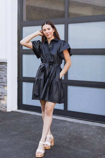 The Shake It Off Black Faux Leather Mini Dress