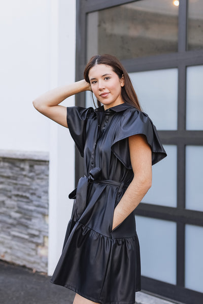 The Shake It Off Black Faux Leather Mini Dress