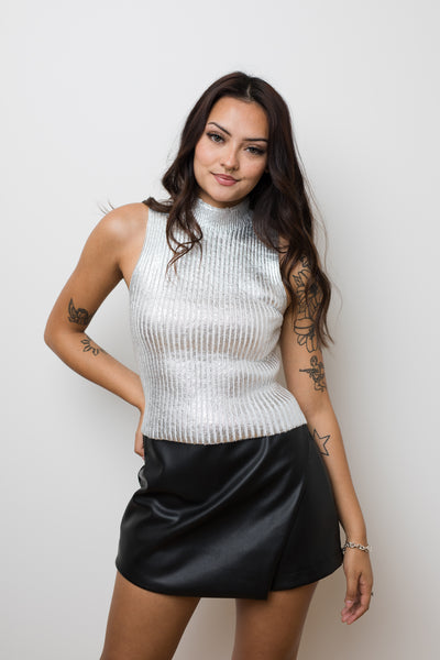 The In A Flash Silver Mock Sleeveless Top