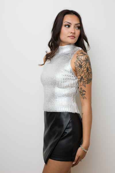 The In A Flash Silver Mock Sleeveless Top