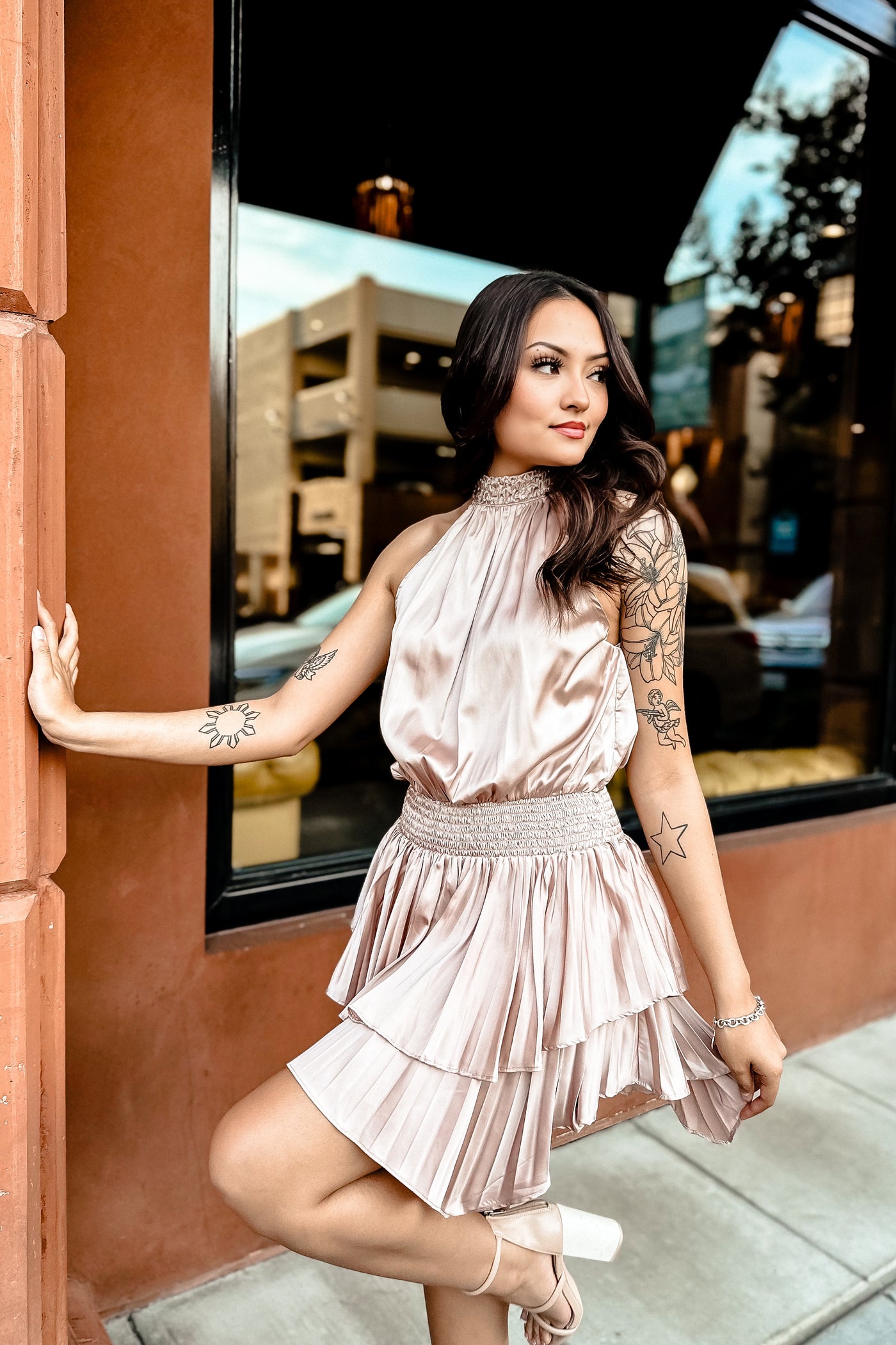 The Time For Me Halter Neck Blush Satin Mini Dress
