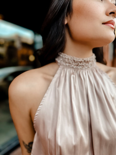 The Time For Me Halter Neck Blush Satin Mini Dress