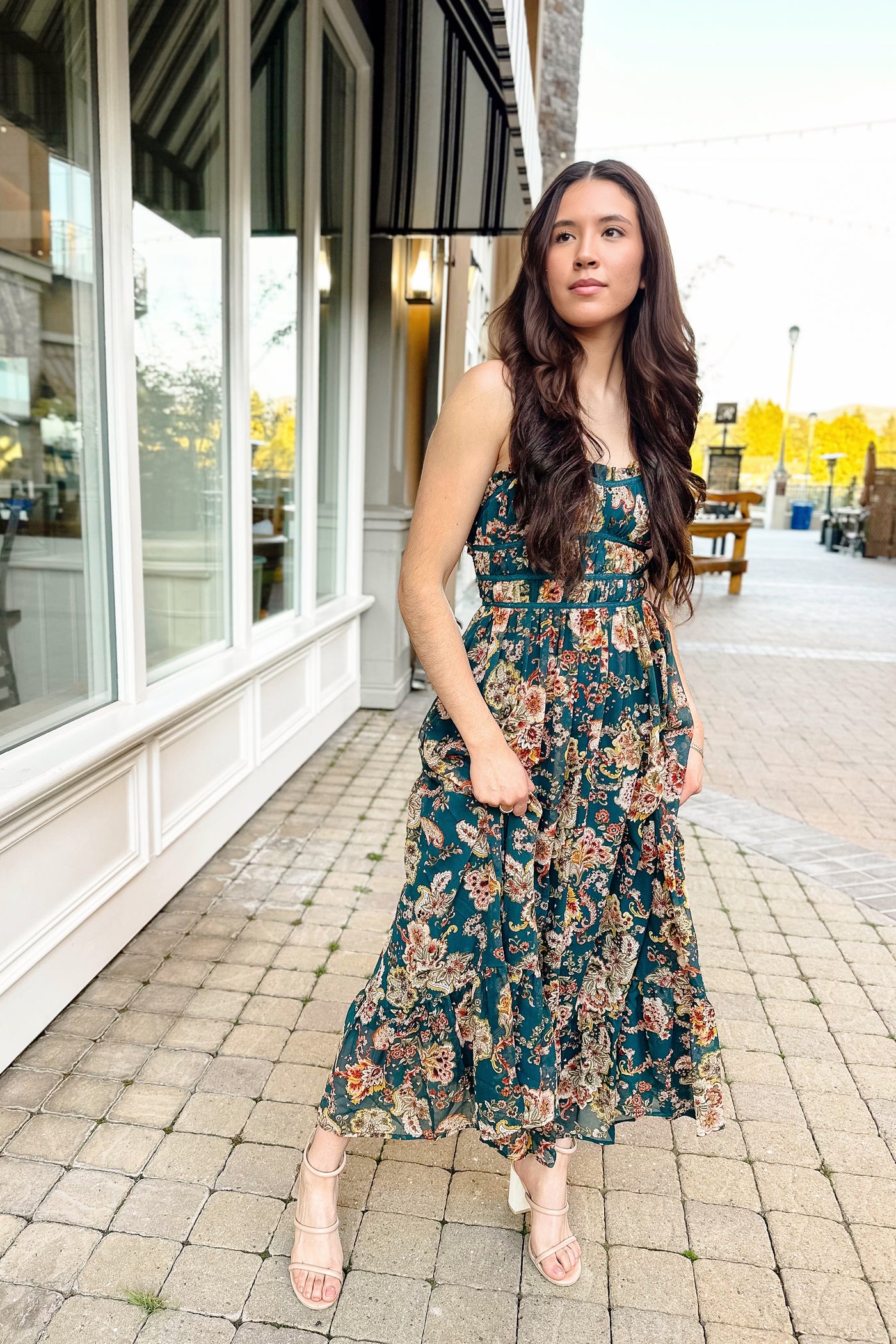 The Songbird Evergreen Floral Print Maxi Dress