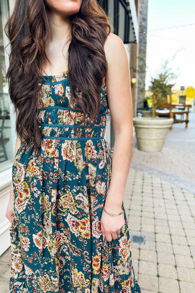 The Songbird Evergreen Floral Print Maxi Dress