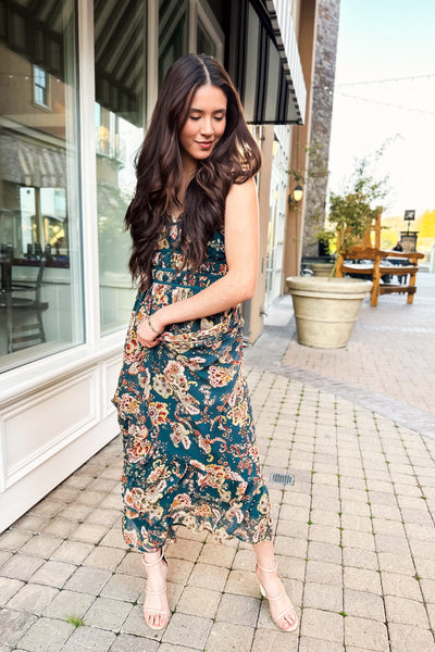 The Songbird Evergreen Floral Print Maxi Dress