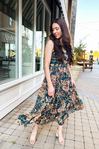 The Songbird Evergreen Floral Print Maxi Dress