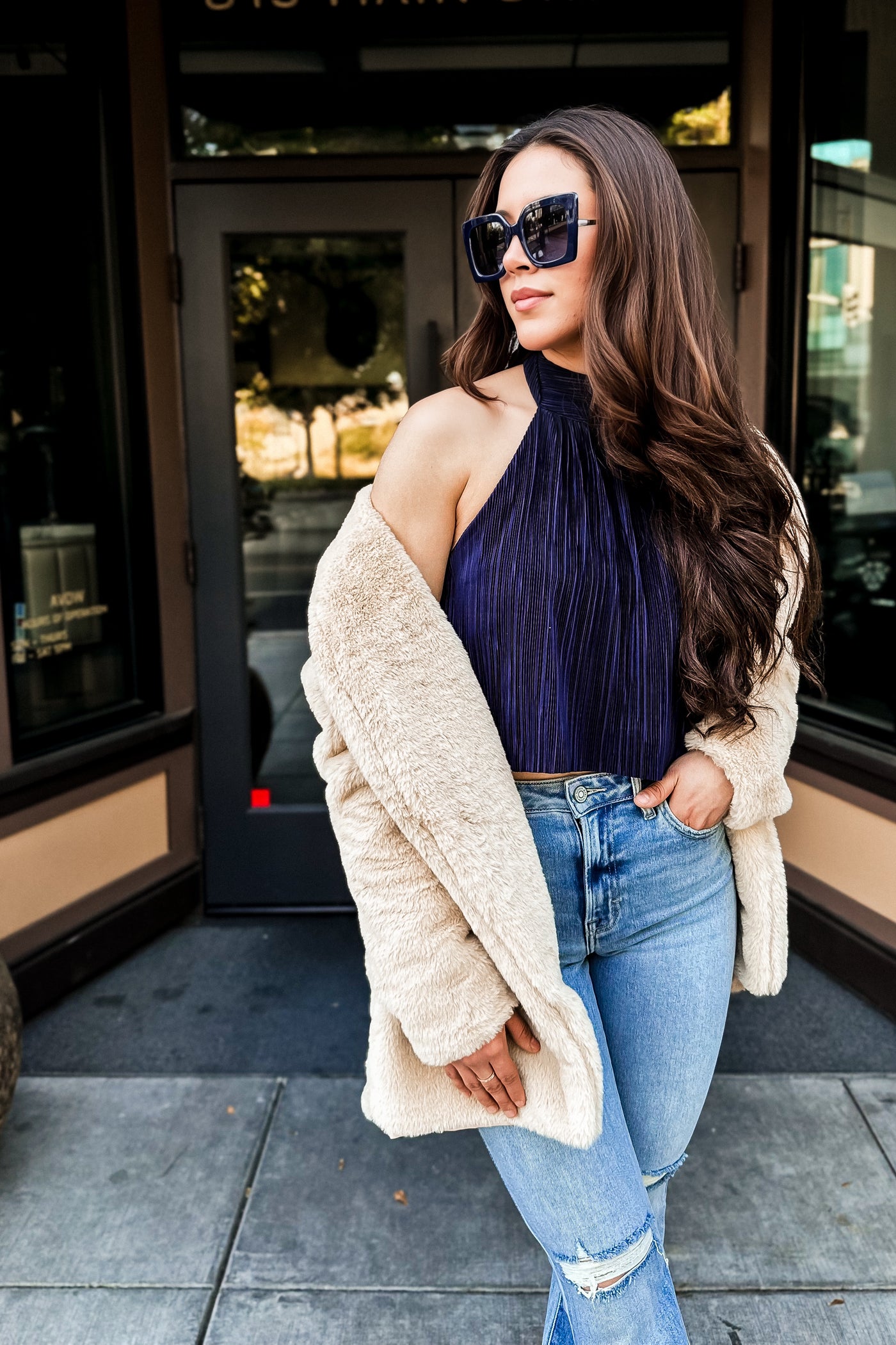 The Shine, Shine, Shine Navy Halter Crop Top
