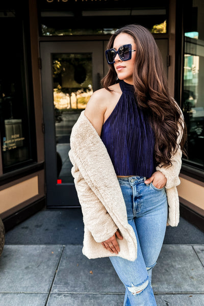The Shine, Shine, Shine Navy Halter Crop Top