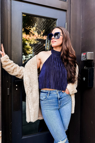 The Shine, Shine, Shine Navy Halter Crop Top