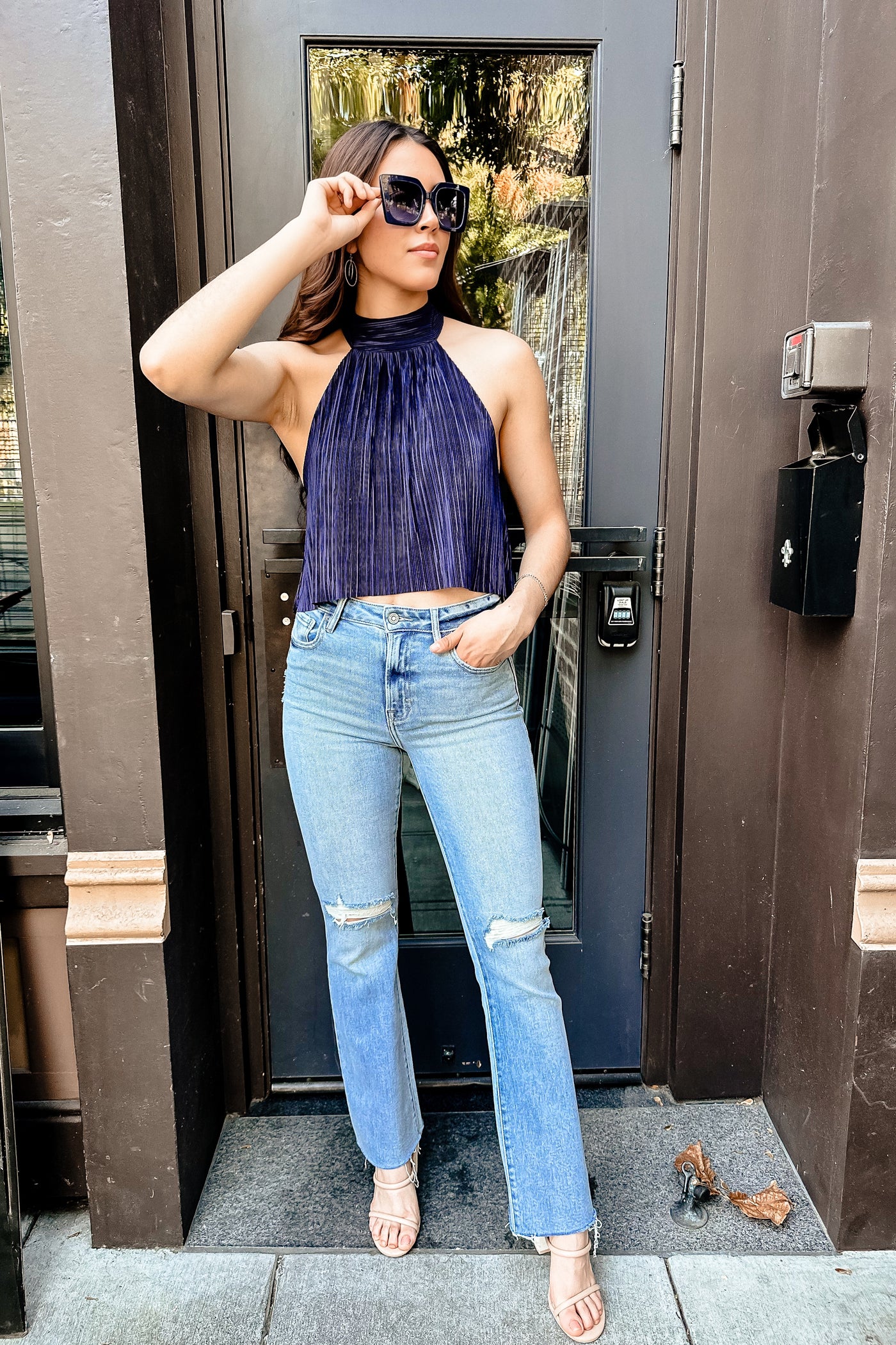 The Shine, Shine, Shine Navy Halter Crop Top