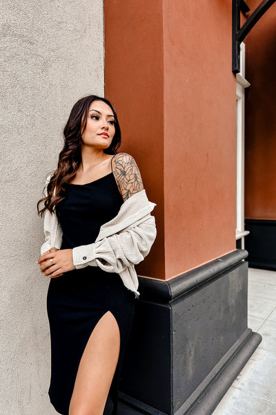 The Not So Basic Little Black Midi Dress