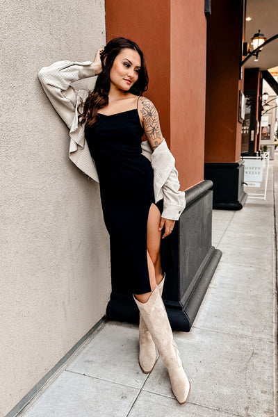 The Not So Basic Little Black Midi Dress