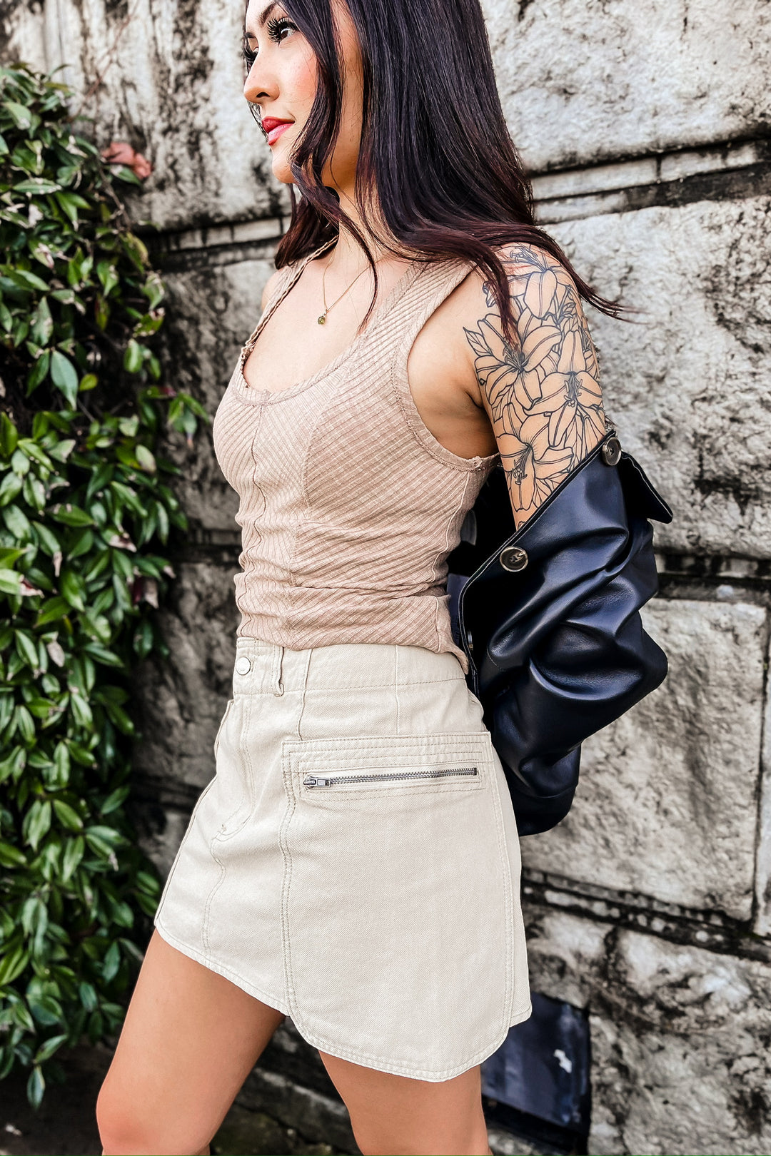 The Carved in Stone Taupe Cargo Mini Skirt