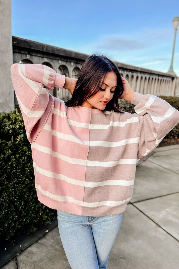 The Life is Beautiful Rose Striped Color Block Sweatshirt