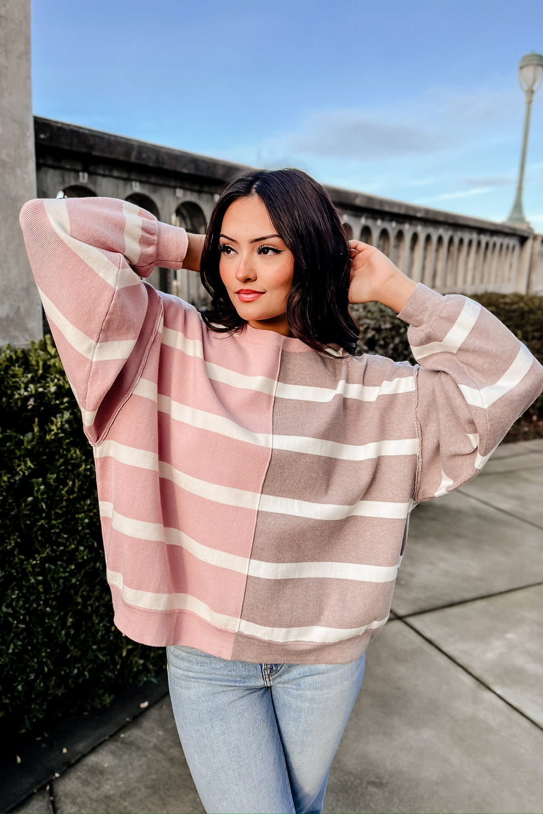 The Life is Beautiful Rose Striped Color Block Sweatshirt