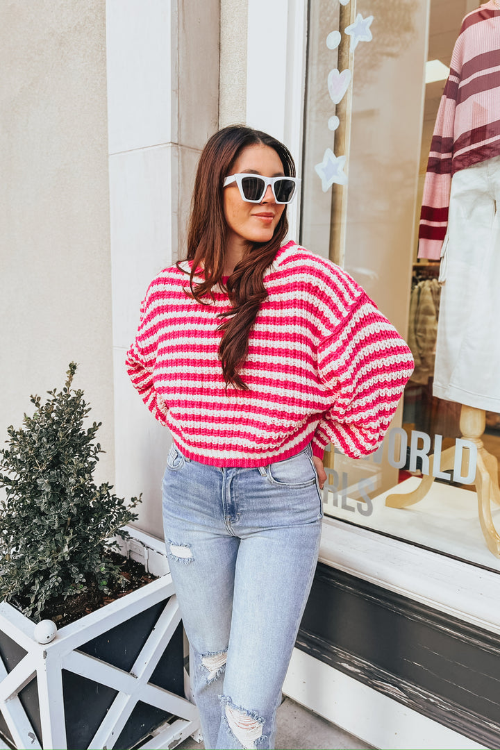 The Some Like it Hot Pink and White Striped Sweater