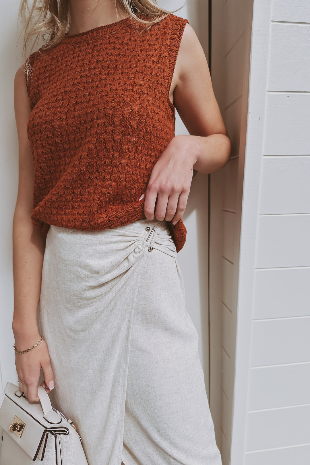 The Al Fresco Brick Sleeveless Sweater