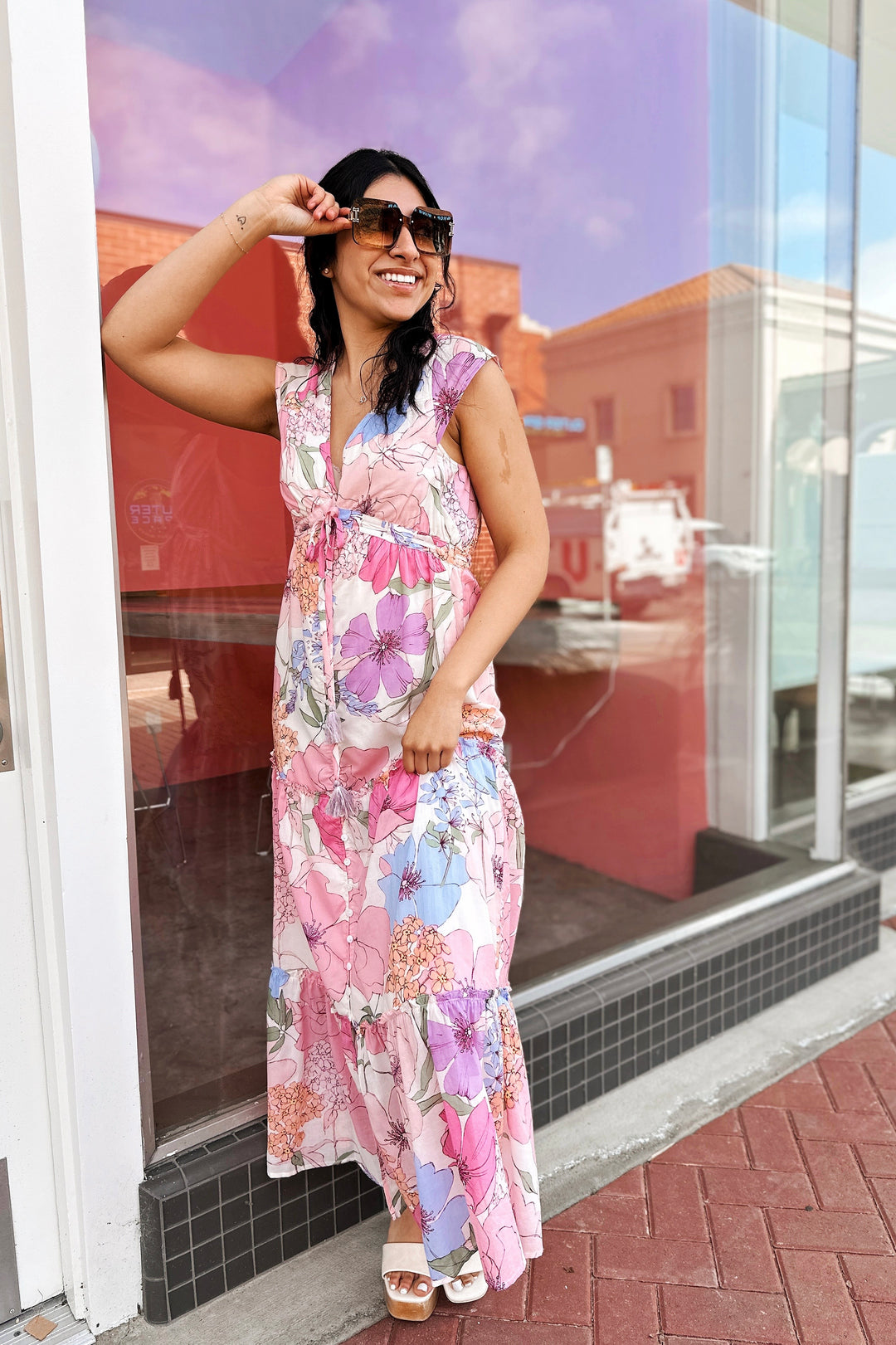 The Knowledge is Flower Ivory Floral Print Maxi Dress