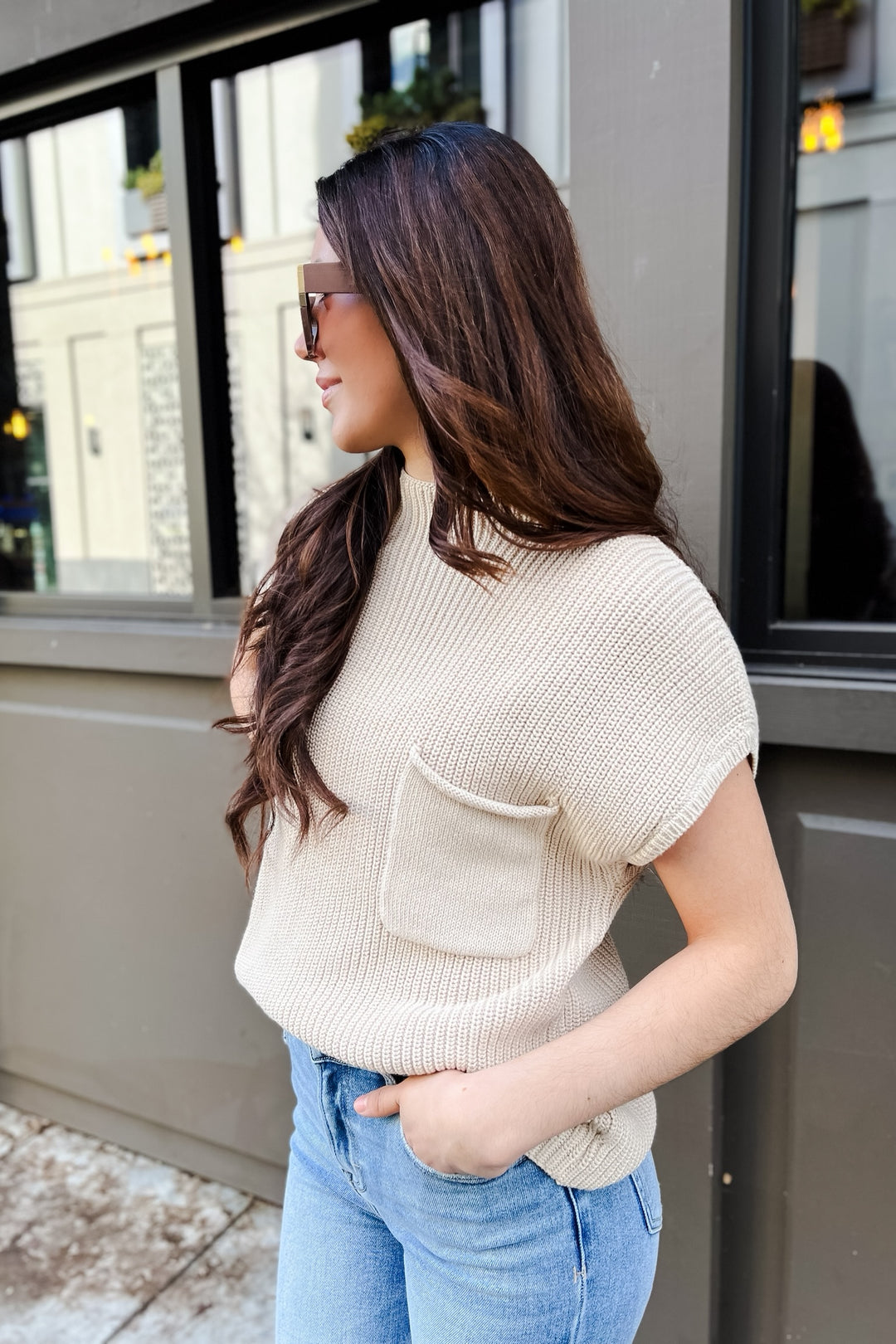 The All Day Long Natural Short Sleeve Sweater