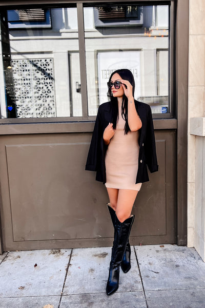 The Mother Earth Beige Sweater Mini Dress