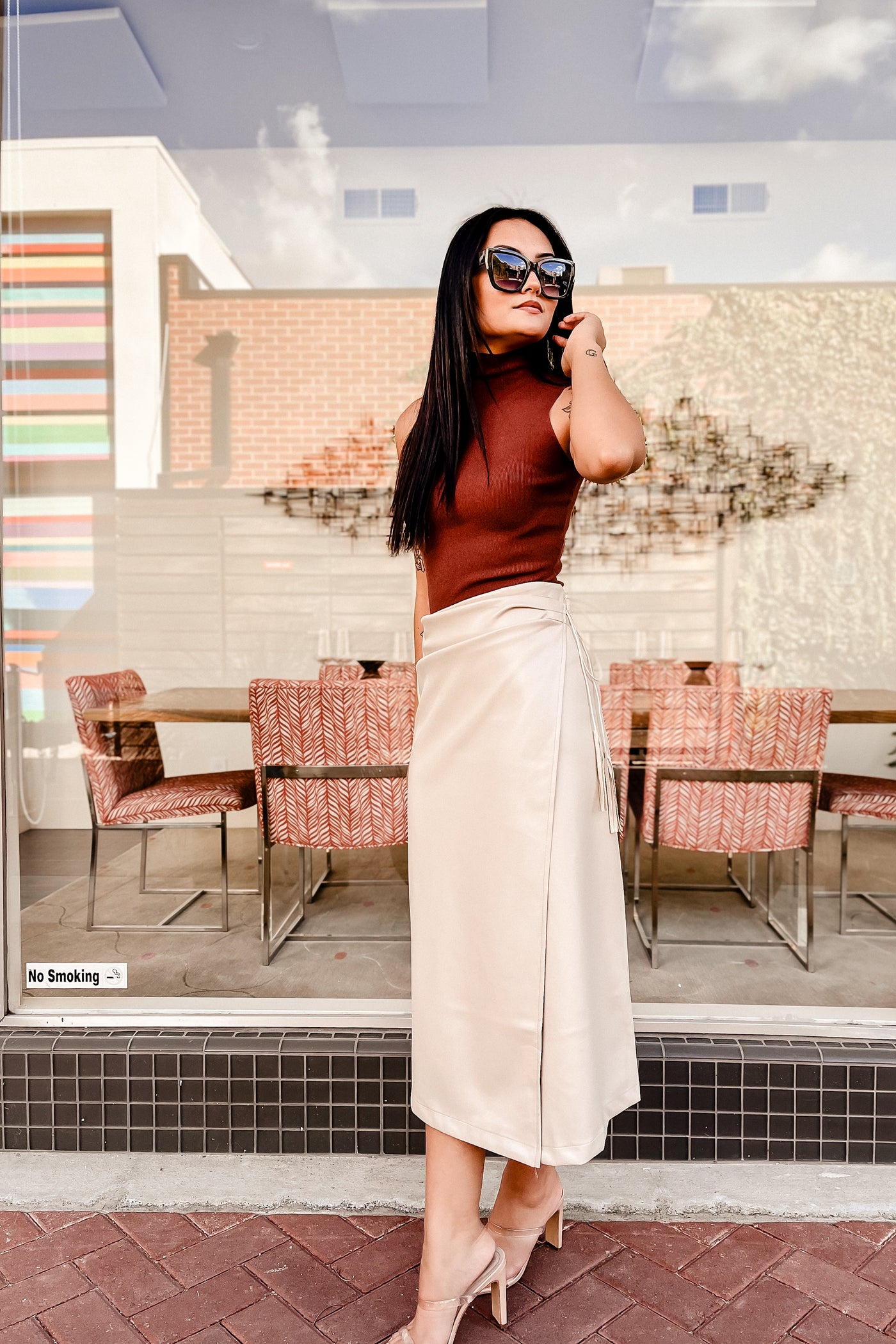 The Better Life Faux Leather Wrap Midi Skirt