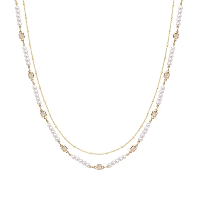 The Gold Pearl and Crystal Bead Double Layer Necklace